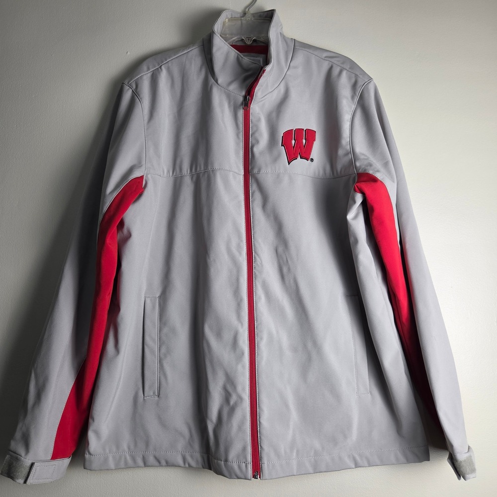 Wisconsin Badgers G-III 58 Sports Mens XL Gray Red Softshell Fleece Jacket NWOT